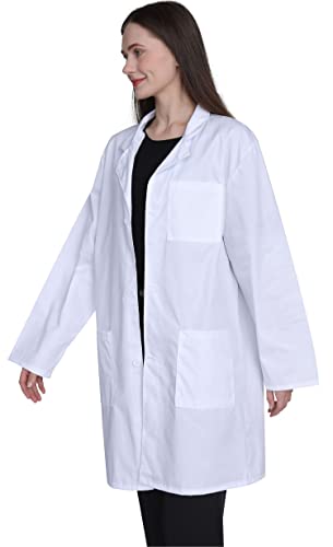 GOQUCHEP Professional Lab Coat for Women, Full Sleeve Cotton Blend Long Medical Coat，White, Unisex (White, Small)