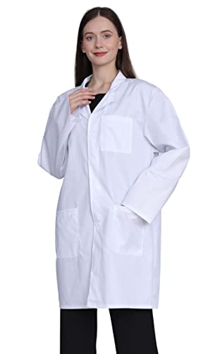 GOQUCHEP Professional Lab Coat for Women, Full Sleeve Cotton Blend Long Medical Coat，White, Unisex (White, Small)