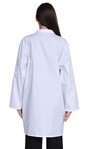 GOQUCHEP Professional Lab Coat for Women, Full Sleeve Cotton Blend Long Medical Coat，White, Unisex (White, Small)