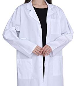 GOQUCHEP Professional Lab Coat for Women, Full Sleeve Cotton Blend Long Medical Coat，White, Unisex (White, Small)