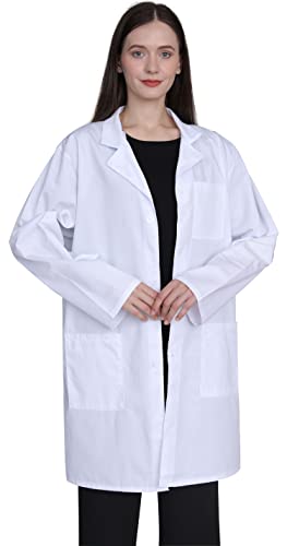 GOQUCHEP Professional Lab Coat for Women, Full Sleeve Cotton Blend Long Medical Coat，White, Unisex (White, Small)