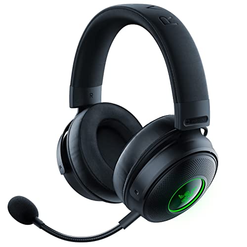 Razer Kraken V3 Pro HyperSense Wireless Gaming Headset w/Haptic Technology: Triforce Titanium 50mm Drivers -THX Spatial Audio - Hyperspeed Wireless - Fabric & Leatherette Memory Foam Cushions(Renewed)