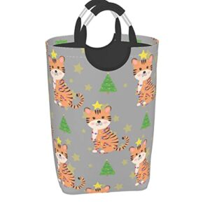 waywant tiger laundry basket freestanding collapsible laundry bag foldable laundry hamper clothes toys organizer bag with handles for bathroom,bedroom,college dorm,kids room