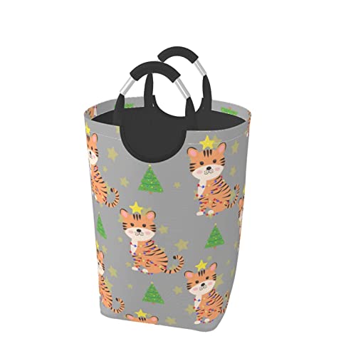 WAYWANT Tiger Laundry Basket Freestanding Collapsible Laundry Bag Foldable Laundry Hamper Clothes Toys Organizer Bag with Handles for Bathroom,Bedroom,College Dorm,Kids Room