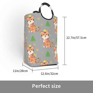 WAYWANT Tiger Laundry Basket Freestanding Collapsible Laundry Bag Foldable Laundry Hamper Clothes Toys Organizer Bag with Handles for Bathroom,Bedroom,College Dorm,Kids Room