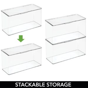 mDesign Plastic Stackable Playroom/Gaming Storage Organizer Bin Box with Hinged Lid for Drawer or Cabinet - Organize Electronics, Crayons, Games, Blocks, Toys, Lumiere Collection - 4 Pack - Clear