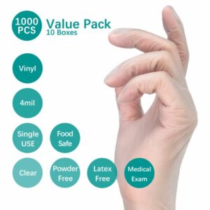 Dr.GreenPanda Medium 1000pcs Clear Vinyl Medical Exam Gloves for Healthcare Food Prep Handling Cooking Cleaning Multipurpose Great Value Light Work Latex Fre Powder Free