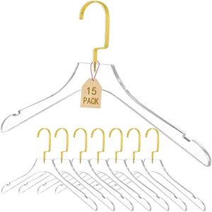 besser acrylic clear hangers 15 pack gold acrylic hangers premium quality crystal clear hangers with gold hooks luxury dress suit hangers（flat hook）