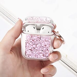 LAX Gadgets Air Pod Case for Protection - Compatible with 1st & 2nd Generation Apple AirPods- Lightweight Case with Key Ring - Easy to Use - Glitter Pink