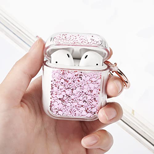 LAX Gadgets Air Pod Case for Protection - Compatible with 1st & 2nd Generation Apple AirPods- Lightweight Case with Key Ring - Easy to Use - Glitter Pink