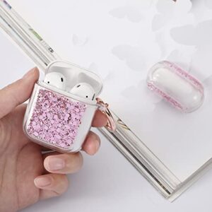 LAX Gadgets Air Pod Case for Protection - Compatible with 1st & 2nd Generation Apple AirPods- Lightweight Case with Key Ring - Easy to Use - Glitter Pink