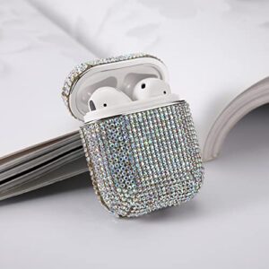 LAX Gadgets Air Pod Case for Protection - Compatible with 1st & 2nd Generation Apple AirPods- Lightweight Case with Key Ring - Easy to Use - Rhinestones Iridescent Chrome