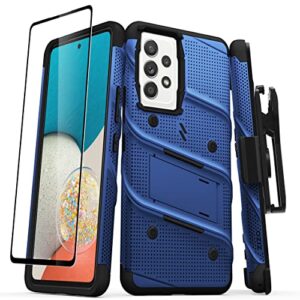 zizo bolt bundle for galaxy a53 5g case with screen protector kickstand holster lanyard - blue