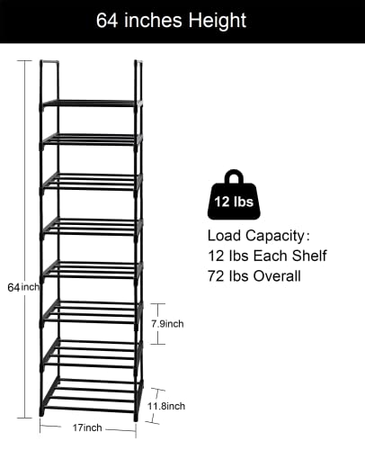 Easyhouse 8 Tier Metal Sturdy Shoe Rack, Narrow Tall Shelf Organizer for Entryway, Closet, Bedroom