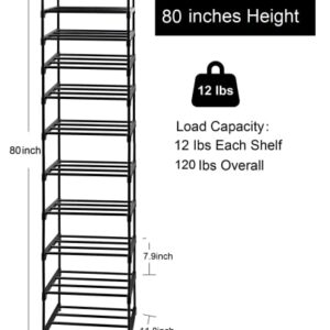 Easyhouse 10 Tier Metal Sturdy Shoe Rack, Narrow Tall Shelf Organizer for Entryway, Closet, Bedroom