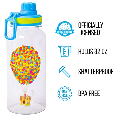 Silver Buffalo Disney Pixar Up House and Balloons Twist Spout Plastic Water Bottle with Stickers You Stick Yourself, 32 Ounces