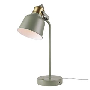 globe electric 30296 18" desk lamp with 2.1 usb port, matte sage green, brass accents, push button on/off switch, home décor, desk lamps for home office, home office accessories