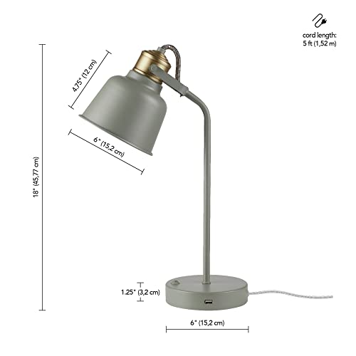 Globe Electric 30296 18" Desk Lamp with 2.1 USB Port, Matte Sage Green, Brass Accents, Push Button On/Off Switch, Home Décor, Desk Lamps for Home Office, Home Office Accessories