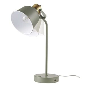 Globe Electric 30296 18" Desk Lamp with 2.1 USB Port, Matte Sage Green, Brass Accents, Push Button On/Off Switch, Home Décor, Desk Lamps for Home Office, Home Office Accessories