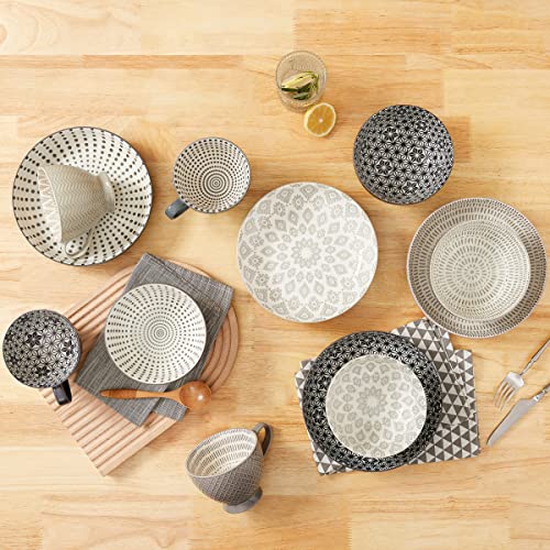 Signature Housewares Pad Print Set of 4 Assorted Dinner Bowls 8.5", 22oz, PP Gray