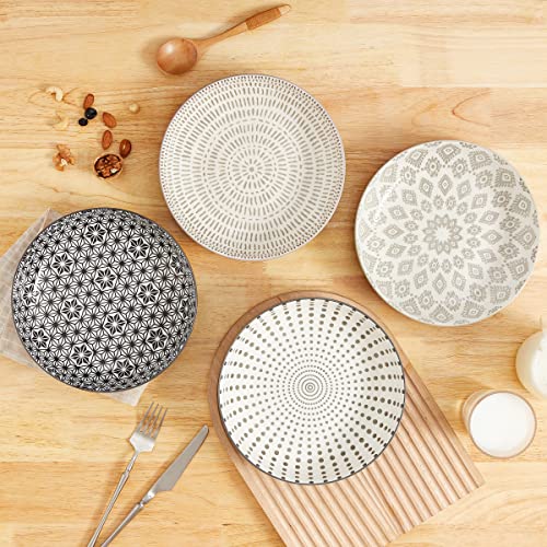 Signature Housewares Pad Print Set of 4 Assorted Dinner Bowls 8.5", 22oz, PP Gray