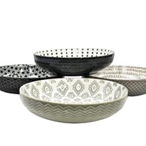 Signature Housewares Pad Print Set of 4 Assorted Dinner Bowls 8.5", 22oz, PP Gray