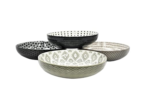 Signature Housewares Pad Print Set of 4 Assorted Dinner Bowls 8.5", 22oz, PP Gray