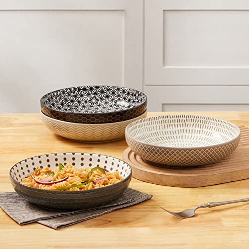 Signature Housewares Pad Print Set of 4 Assorted Dinner Bowls 8.5", 22oz, PP Gray