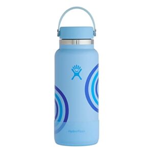 hydro flask flex cap bottle with boot - stainless steel reusable water bottle - vacuum insulated - 32 oz (blue)