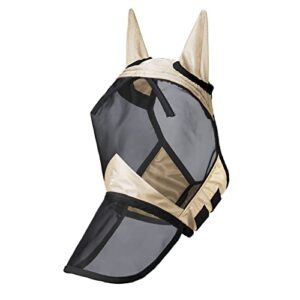 Harrison Howard Pro Luminous Horse Fly Mask Long Nose with Ears UV Protection for Horse Light Champagne Large Full Size