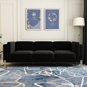 hommoo 94" w 3 seat couch mid century velvet sofa with metal gold legs chesterfield with removable cushion comfortable sofa couch for small apartment living room bedroom black
