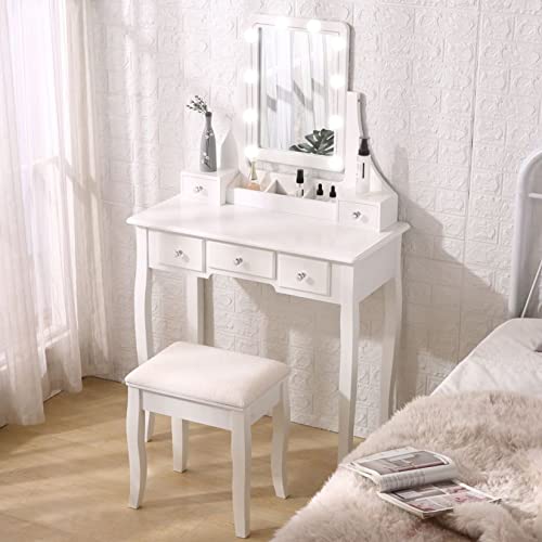 Fameill Makeup Vanity with Lights White Vanity Desk Lighted Mirror ...