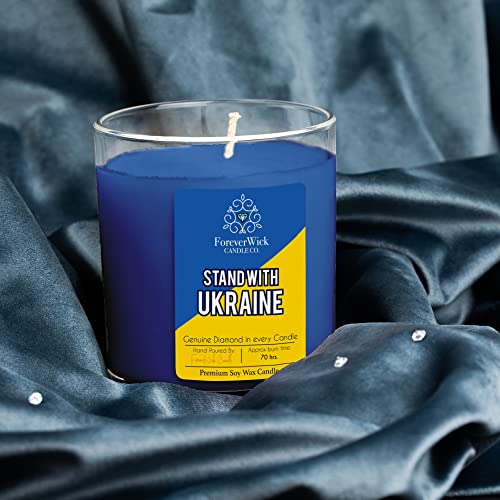 I Stand with Ukraine Candle | ForeverWick Diamond Candle to Support Ukraine | 100% Donation Candle | Ukraine Flag On Every Candle | Ukraine Support Candles | Blue 14oz Soy Wax Candle
