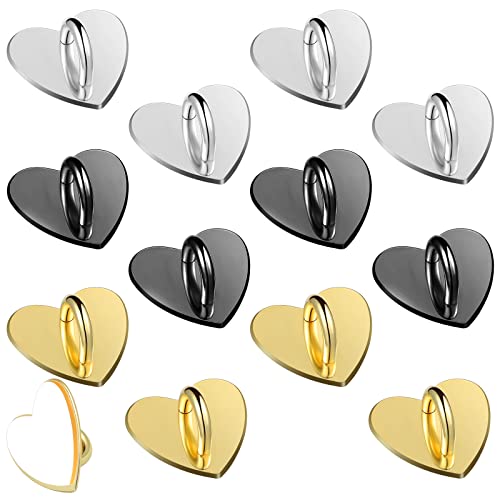 12 Pcs Cell Phone Charm Hook Finger Rings Adhesive Phone Finger Grip Loop Stand Metal Phone Charm Rings Sticky Heart Ring Phone Holder Heart Phone Ring for Cell Phone Tablet DIY Accessories, 3 Colors