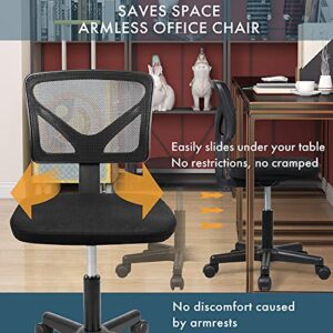 Yangming Desk Chair, Armless Office Mesh Computer Desk Chair Swivel Small Desk Chair Adjustable Black Task Chair No Armrest Mid Back Home Office Chair Perfect for Small Spaces