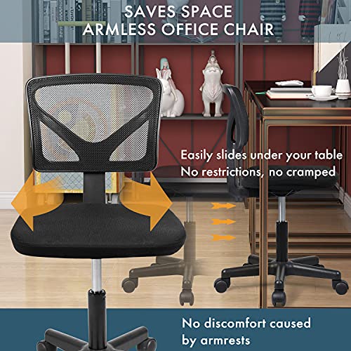 Yangming Desk Chair, Armless Office Mesh Computer Desk Chair Swivel Small Desk Chair Adjustable Black Task Chair No Armrest Mid Back Home Office Chair Perfect for Small Spaces
