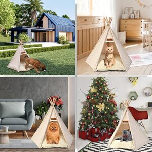 OASTLÉ Dog & Cat Teepee, Small to Medium Pet Teepee Bed with Thick Plush Pad, 27 Inch Tall, Cat Teepee and Dog Tent Bed for Pets Up to 20lbs