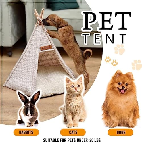 OASTLÉ Dog & Cat Teepee, Small to Medium Pet Teepee Bed with Thick Plush Pad, 27 Inch Tall, Cat Teepee and Dog Tent Bed for Pets Up to 20lbs