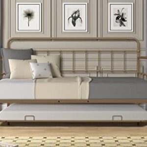 Merax Twin Daybed Sofa Bed with Upholstered Sideboard with Trundle, Metal + Bronze