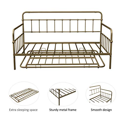 Merax Twin Daybed Sofa Bed with Upholstered Sideboard with Trundle, Metal + Bronze