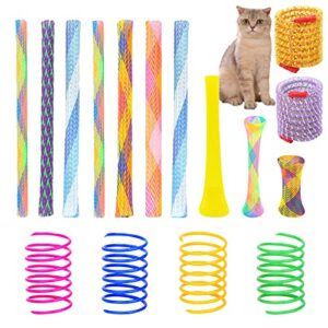 46 pcs cat spring toys set, colorful cat spring toy and cat tube toy interactive cat toy for indoor cats, playful flexible cat plastic coil spiral for kittens to swat, bite, hunt (random color)