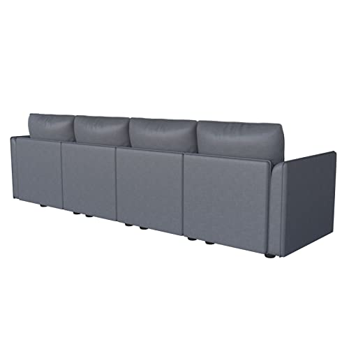 LLappuil Modular Sectional Sofa with Reversible Chaise, Faux Leather Fabric 7 Seater Modular Sofa with Storage, Convertible U Shape Sectional Couch with Ottomans, Dark Grey