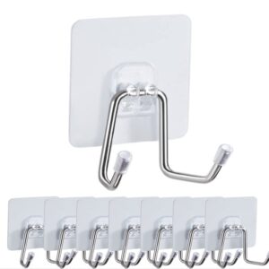 8 pieces adhesive hooks wall hooks for hanging,heavy duty wall hangers without nails,double hook design hooks for bathroom kitchen,home.40 lb(max) (white)