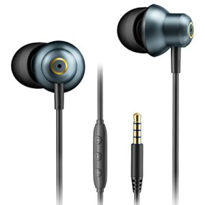 [four speakers] wired earbuds backwin noise cancelling earbuds with mic subwoofer anti-tangle 0 latency ip67 dust/water resistant volume control 3.5mm jack for most smartphones, tablets and pcs (blue)