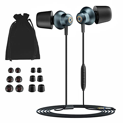 [Four Speakers] Wired Earbuds BACKWIN Noise Cancelling Earbuds with Mic Subwoofer Anti-Tangle 0 Latency IP67 Dust/Water Resistant Volume Control 3.5mm Jack for Most Smartphones, Tablets and PCs (Blue)