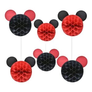 mickey birthday party decorations - mickey inspired honeycomb hanging mouse ears - cartoon mouse birthday decorations - 6 mickey honeycomb balls by jolly jon (honeycomb only)