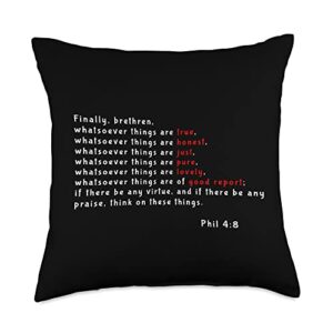 tj scripture tees philippians 4 8 think on these things bible verse throw pillow, 18x18, multicolor