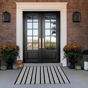 Black and White Striped Outdoor Rug 27.5"x43" Cotton Hand-Woven Reversible Foldable Washable Area Rug for Layered Door Mats Porch/Front Door, Entryway, Laundry Room, Farmhouse, Kitchen (27.5'' x 43'')