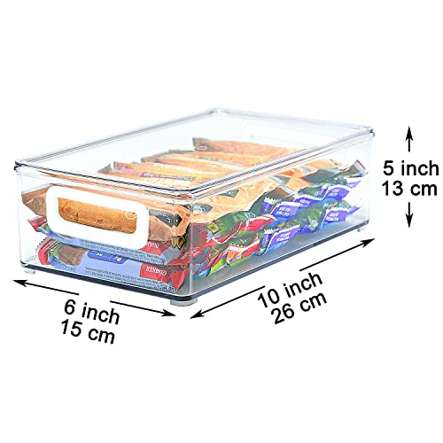 Youngever 2 Pack Stackable Plastic Storage Organizer Container Bins with Lids, Stackable Storage Bins with Handler for Refrigerator, Pantry (10" x 6" x 3")