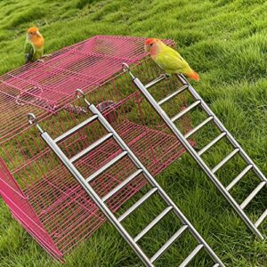 GEKMOR Parrot Ladder 9-Step Stainless Steel Rustproof Metal Nonskid Smooth Portable Bird Cage Ladder with Hooks Cockatiel Stand Ladder for Parrots Parakeets Cockatoos Lovebirds